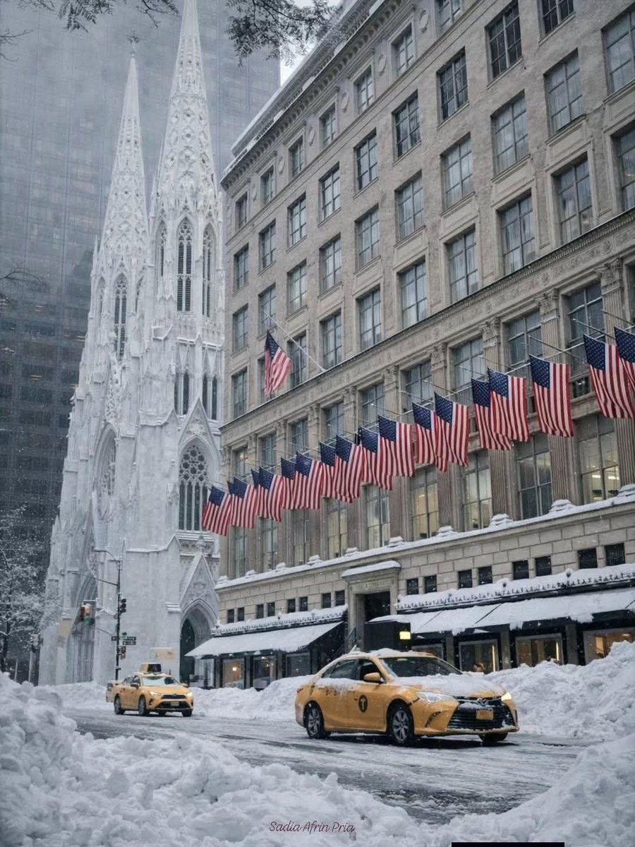 Saks Fifth Avenue department store and St. Patrick's Cathedral on Fifth Avenue, NYC.