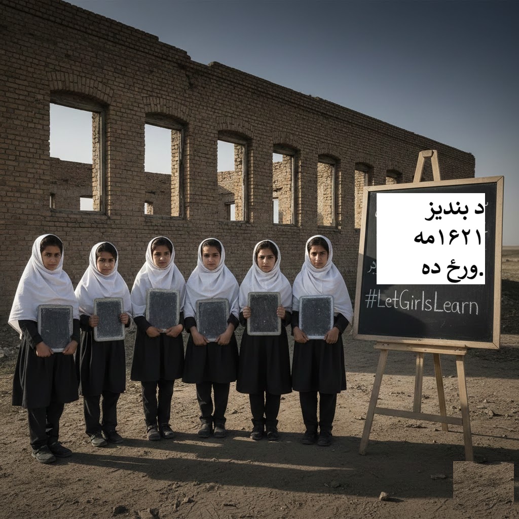 AfghanistanRW's tweet photo. نن د نجونو د زده‌کړو د بندیز ۱۶۲۱مه ورځ ده.
څلور کاله چوپتیا بس ده.
راځئ خپل غږ پورته کړو، خبرې وکړو او دا پیغام شریک کړو.
زده‌کړه د هرې نجلۍ حق دی.
#LetGirlsLearn #EducationForAll #StandWithAfghanGirls #HumanRights #EndTheBan https://t.co/OwzCesfjAS