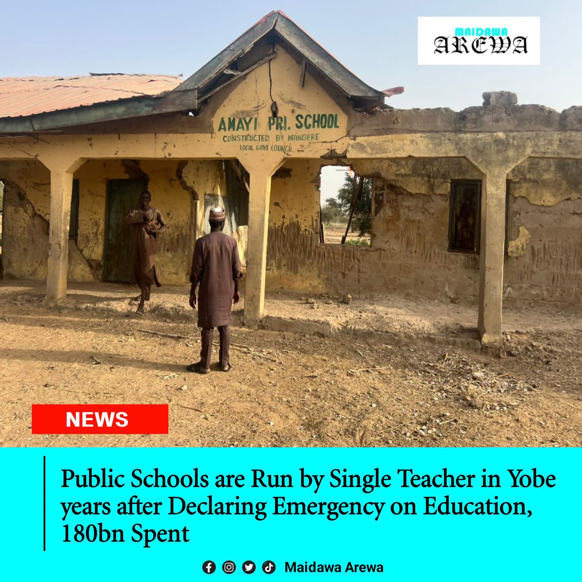 EDUCATION: Public schools are run by single teacher in Yobe years after declaring emergency on education, 180bn spent 

 maidawaarewa.com/2026/02/24/edu…
<a href="/Lminkaeel/">Last_Born</a> <a href="/Abubakar_AkA/">AkA</a> <a href="/WadzaniApagu/">Wadzani Apagu</a> <a href="/DaudaGombe/">Comrade Dauda Muhammad Gombe</a> <a href="/Xboysamanja/">Abdullahi S  Samanja</a> <a href="/Babatemadu/">Yaron__Yobe</a>