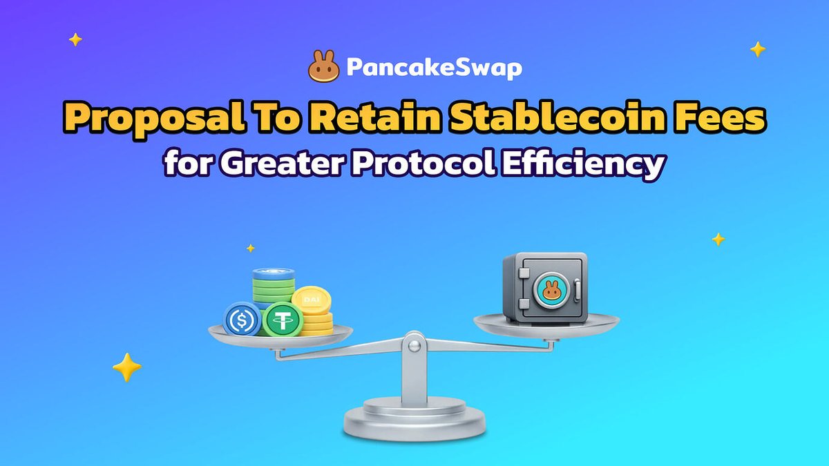 PancakeSwap's tweet photo. 🗳️ Voting is LIVE: Proposal to Retain Stablecoin Fees from Stablecoin Pools

After sharing the proposal for discussion, we received a range of feedback and support from the community. Now, it’s time to vote on the official proposal.

👉 Vote here: https://t.co/hccKK7pPXf https://t.co/Wu434YAad4