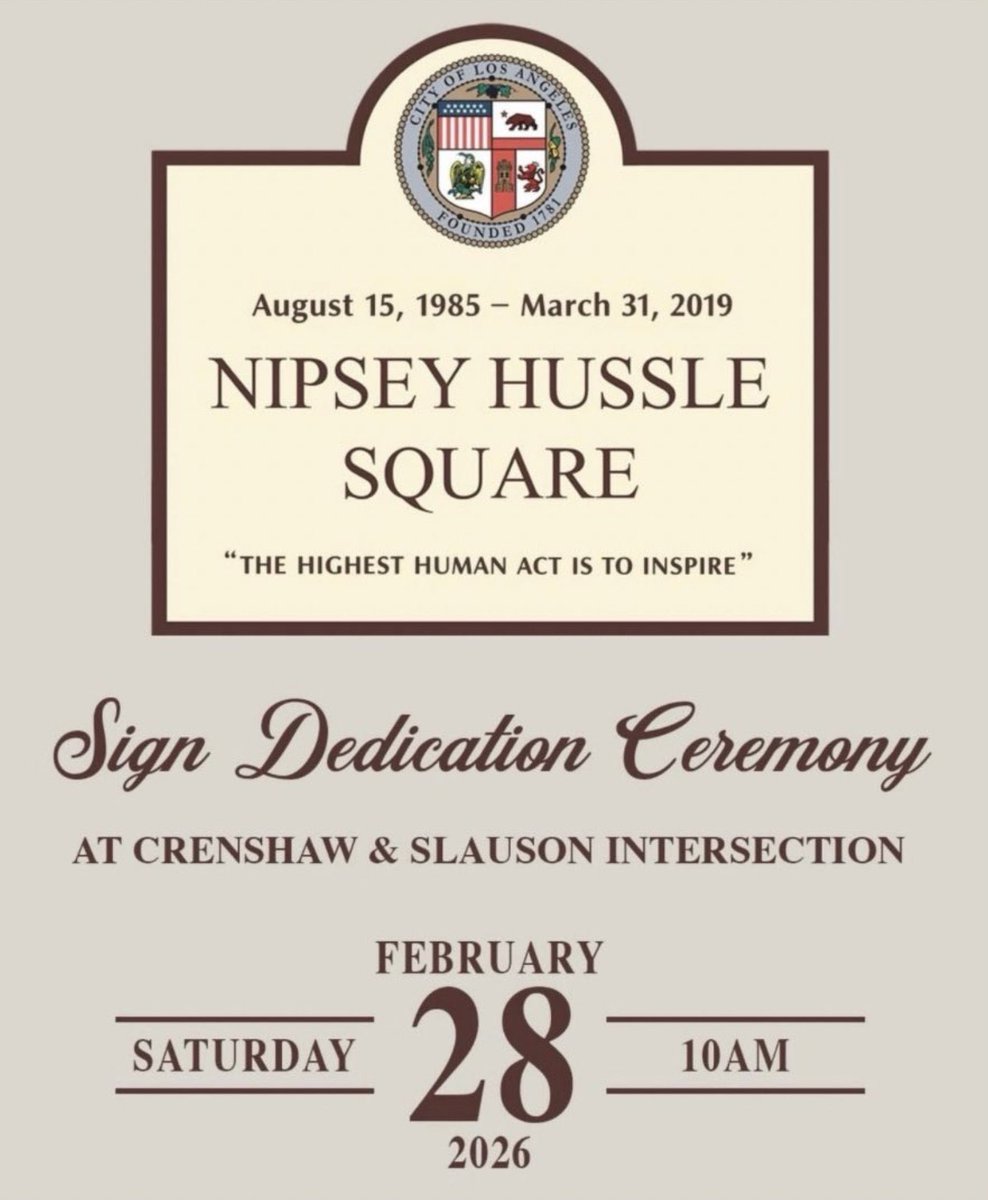 Los Angeles is renaming the intersection at Crenshaw Boulevard and Slauson Avenue after Nipsey Hussle

The intersection will officially be known as Nipsey Hussle Square 🕊️