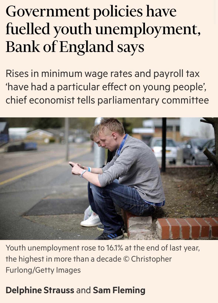 _alice_evans's tweet photo. 16% of UK young people (16-24) are now unemployed. 

The Bank of England argues that a high minimum wage has exacerbated this problem. 

This is a good example of how well-intentioned policies can be harmful, and should be continually evaluated, without people being outcaste https://t.co/VmGLw3bSpF
