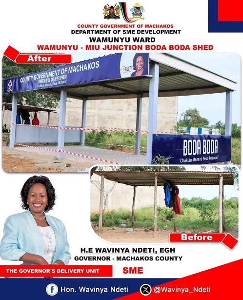 Supporting our Jua Kali heroes!
 My government has constructed 59+ new boda boda shades, refurbished 40+, and supplied 3,000 parasols &amp; 2,000 branded aprons to help small-scale traders thrive.

#MachakosCountyAddress