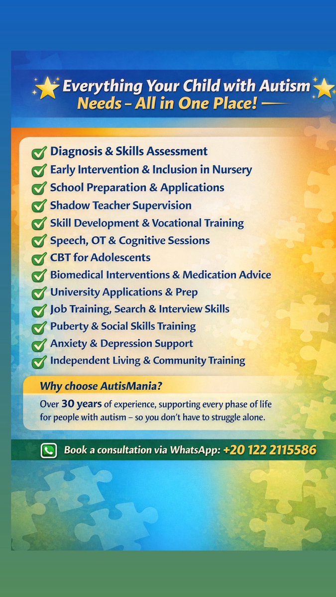 Autismegypt's tweet photo. #AUTISM #Asperger #توحد  #ASD #autisminegypt #onlineconsultations https://t.co/1Rq92R9nYn