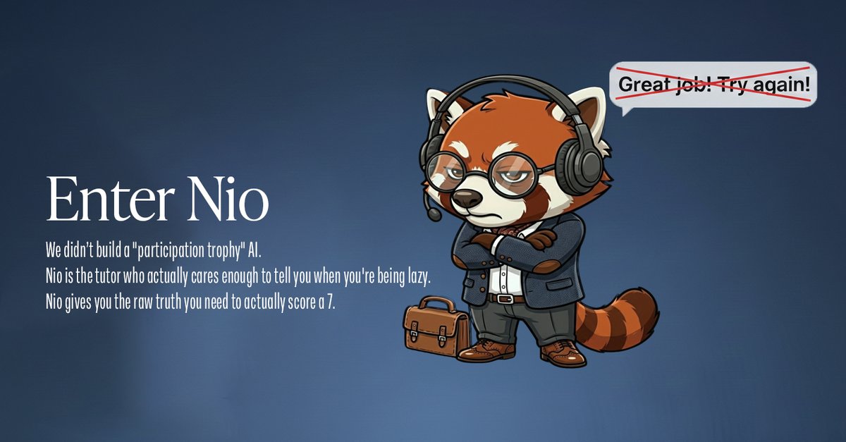 teachnio's tweet photo. IB Physics HL feels impossible because standard AI tutors coddle you. π
Enter Nio: the tutor that cares enough to roast your lazy answers.πΌ
"Gravity is fake? Did you hit your head?" π€
Turn that predicted 3 into a 7. Fight back with Nio.
#IBPhysics #IBDiploma #PhysicsHL #EdTech https://t.co/cHZ3nyVo6g