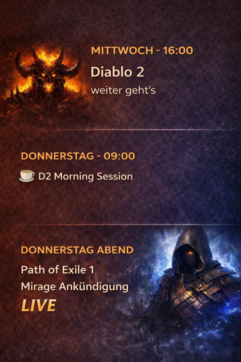 Moin #diablo2 geht weiter und morgen Abend #pathofexile Mirage Live Ankündigung!