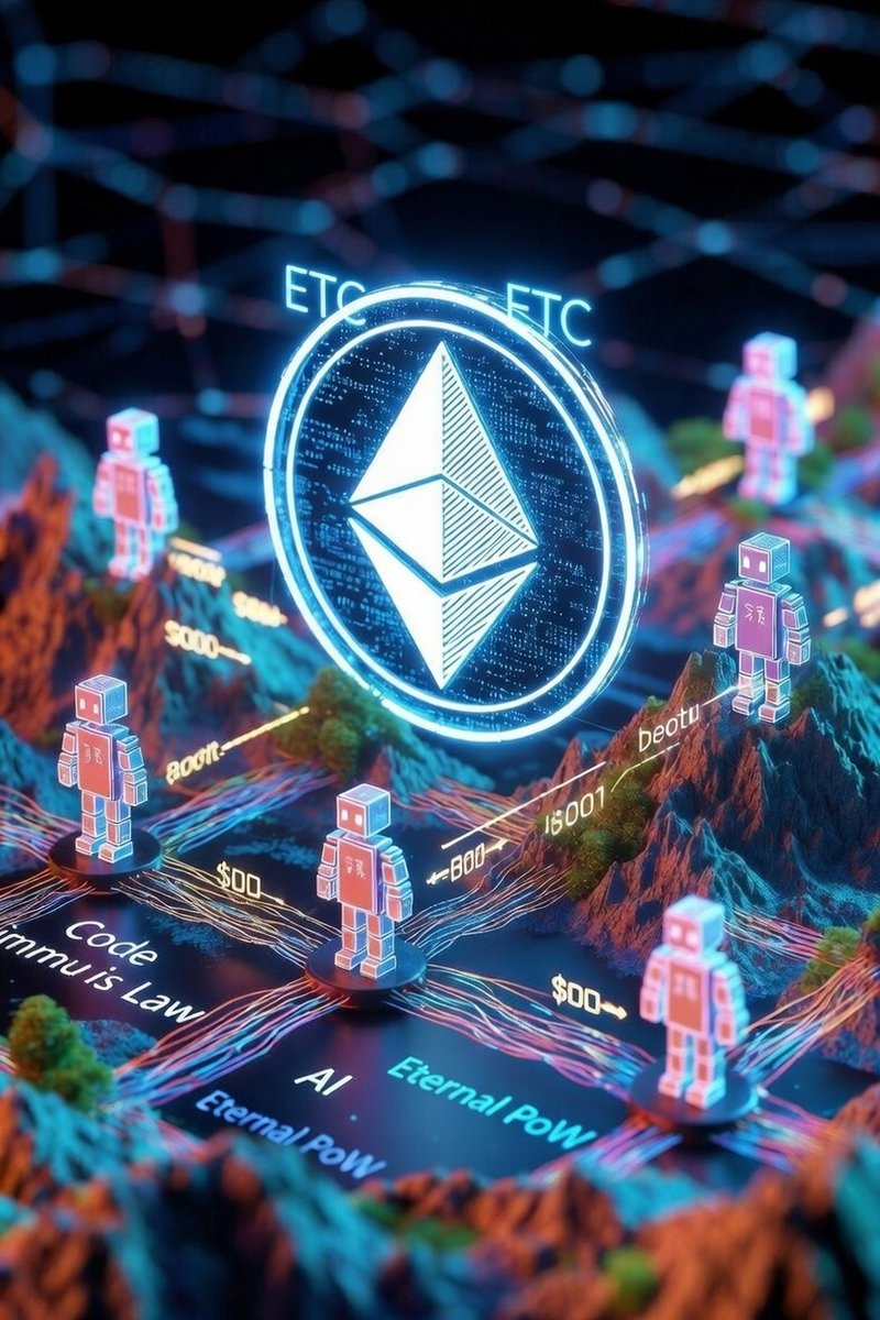 AI + Crypto wave hits🌊  — ETC is the unbreakable rock🪨 
Vitalik: ETH coordinates Agentic Economy🤖  (AI agents trade, pay, hire on-chain)  

ETH’s PoS = centralization + upgrade risks⚠️  
ETC: Code is Law + forever #POW🔒

#AI agents need a chain that never bends