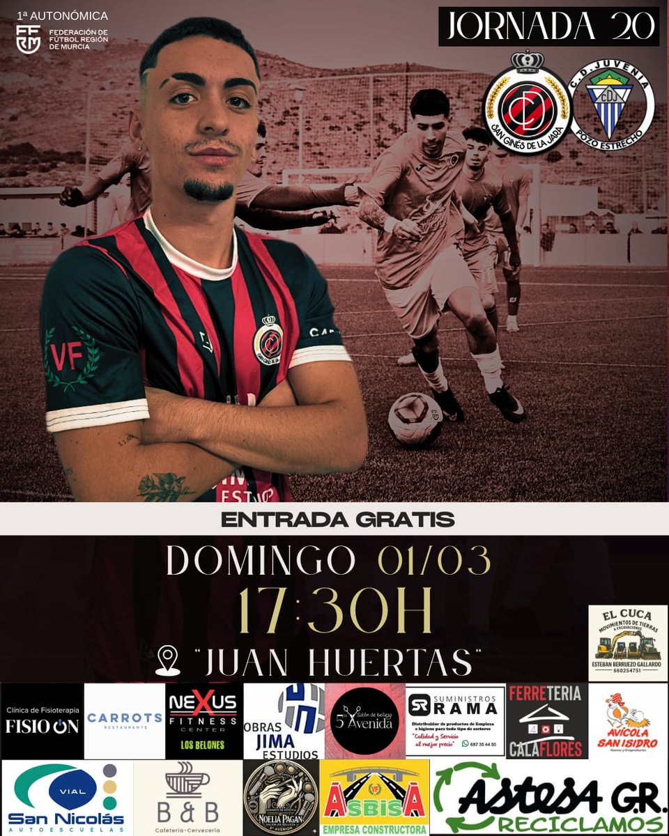 𝐇𝐎𝐑𝐀𝐑𝐈𝐎 𝐂𝐎𝐍𝐅𝐈𝐑𝐌𝐀𝐃𝐎 | J20

Quedan 11 finales.
Y esta es la primera.
🏴‍☠️ Volvemos al Juan Huertas.
Nos jugamos mucho. Nos jugamos TODO!

🆚 <a href="/cd_juvenia/">CD Juvenia</a>
🗓️ Domingo 1 de marzo
⌚ 17:30h
🏟️ Juan Huertas

<a href="/treceraG13/">Trecera.com ⚽️</a>
@cartagena_dep
<a href="/Nacional10x/">PreferenteAUT</a>
<a href="/Cartagena_Dep/">Cartagena Deportiva</a>