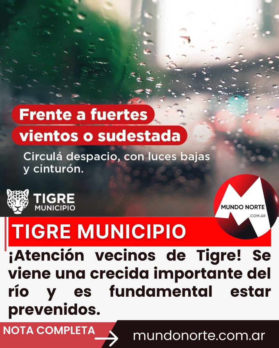 MundoNorteTW's tweet image. TIGRE: ALERTA POR CRECIDA DEL RÍO DE LA PLATA
mundonorte.com.ar/2026/02/tigre-…

#crecida #tigre #alertameteorologica #riodelaplata #defensacivil