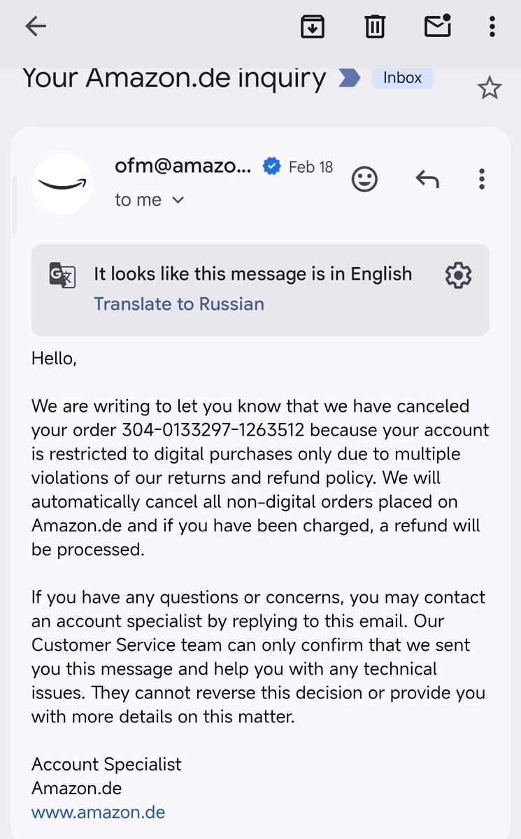 kaktycrobot's tweet photo. Is anyone alive at @AmazonHelp? My orders are cancelled for "refund abuse" despite 0 refunds in my history. Ignored since last year. Escalated to execs 3 weeks ago — still silence. Is this "customer obsession"? 🤡
​Pls RT! 📢🔄
#Amazon #CustomerService #AmazonGermany @amazon https://t.co/qcs25nsmxF