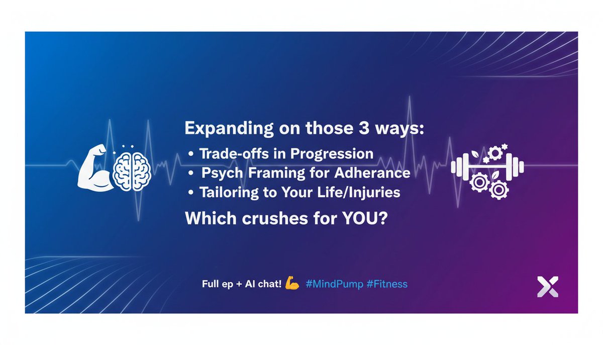 TranscriptedAI's tweet image. Expanding on those 3 ways: trade-offs in progression, psych framing for adherence, &amp;amp; tailoring to your life/injuries. Which crushes for YOU? Full ep + AI chat! 💪🤯 #MindPump #Fitness

transcripted.ai/episode/mindpu…
