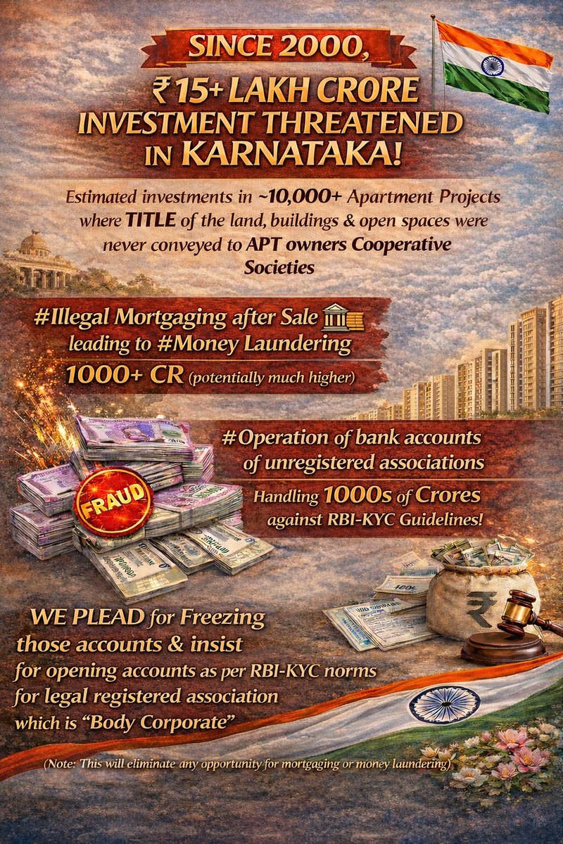 TKParasuraman's tweet photo. @venkat_fin9 @IncomeTaxIndia @IncomeTaxIndia
@dir_ed
@venkat_fin9
Best source of BlackMoney in Karnataka due to
1. ongoing illegalmortgagingpostsale & #PMLC &
2. MuchLower valued APT sale deeds (almost 2/3rd less)
3. IllegalBankaccounts operating 10,000+ Cr
#Expose12LacCr+WorthPropertyTitleScam https://t.co/5TukHhipKz
