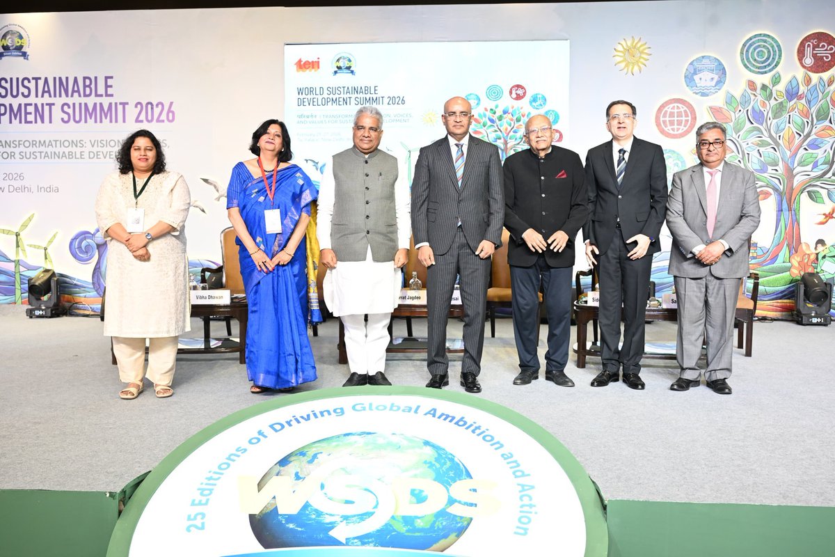 airnewsalerts's tweet photo. Minister of Environment, Forest and Climate Change, Bhupender Yadav, speaks at the inaugural session of The Energy and Resources Institute-TERI's World Sustainable Development Summit (#WSDS) in New Delhi.

Union Minister says that India is advancing systemic reforms across four strategic pillars, which are energy transformation, sustainable economic transition, nature-based solutions and digital environmental governance.

@moefcc @byadavbjp