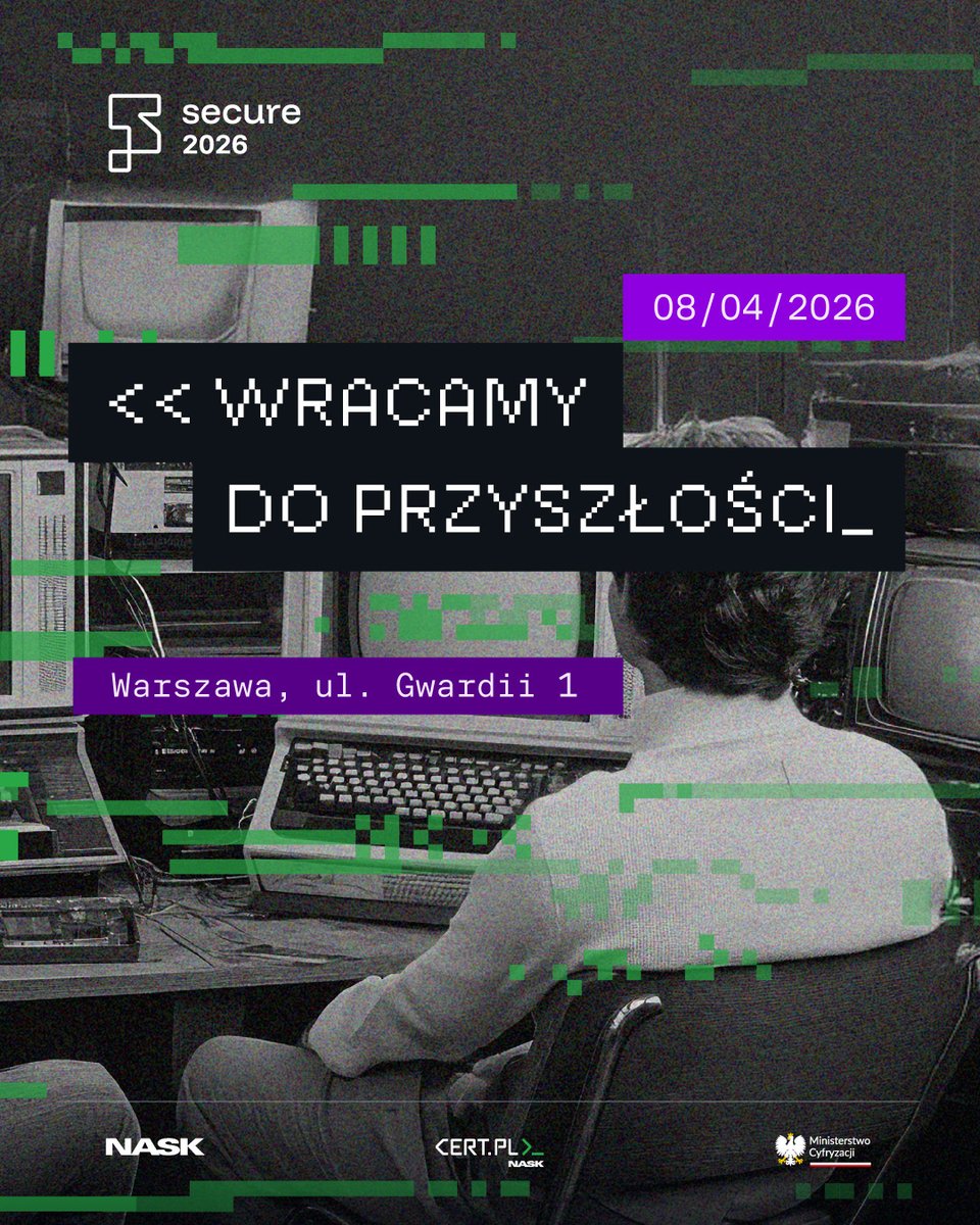 CERT_Polska's tweet photo. 🚨 Zapraszamy na SECURE 2026!🚨

🗓️ Najstarsza konferencja poświęcona cyberbezpieczeństwu w Polsce już za 6 tygodni!

✍🏻 Zapraszamy do rejestracji na wydarzenie, które odbędzie się 8 kwietnia w Muzeum Historii Polski w Warszawie:

🔗 https://t.co/qVNTrdg4Tk

📌 Na stronie internetowej macie też szansę rzucić okiem na agendę, prelegentów i... motyw przewodni, który w tym roku jest naprawdę wyjątkowy! Przekonajcie się sami 👀

✅ Nie może Was tam zabraknąć!