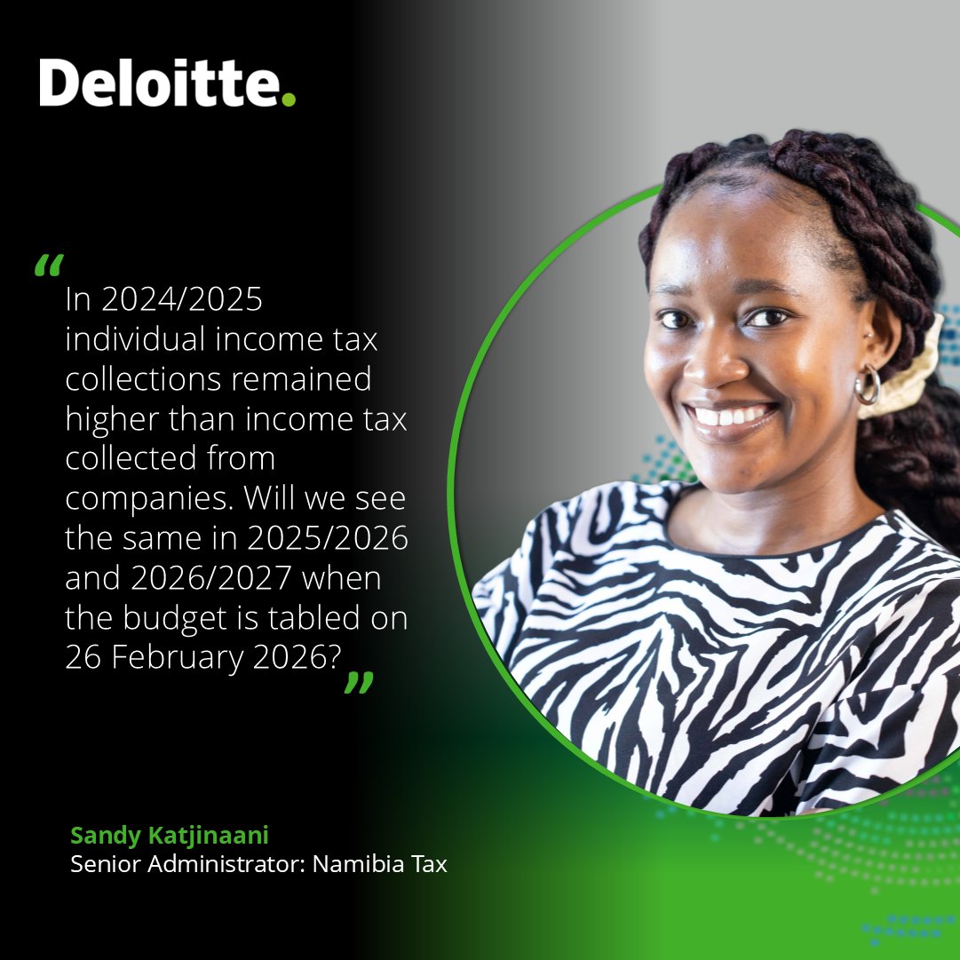 In 2024/25, individual tax exceeded company tax, Will this continue in 2025/26 and 2026/27?

#Nationalbudget #DeloitteNamibia #DeloitteTax #togethermakesprogress
