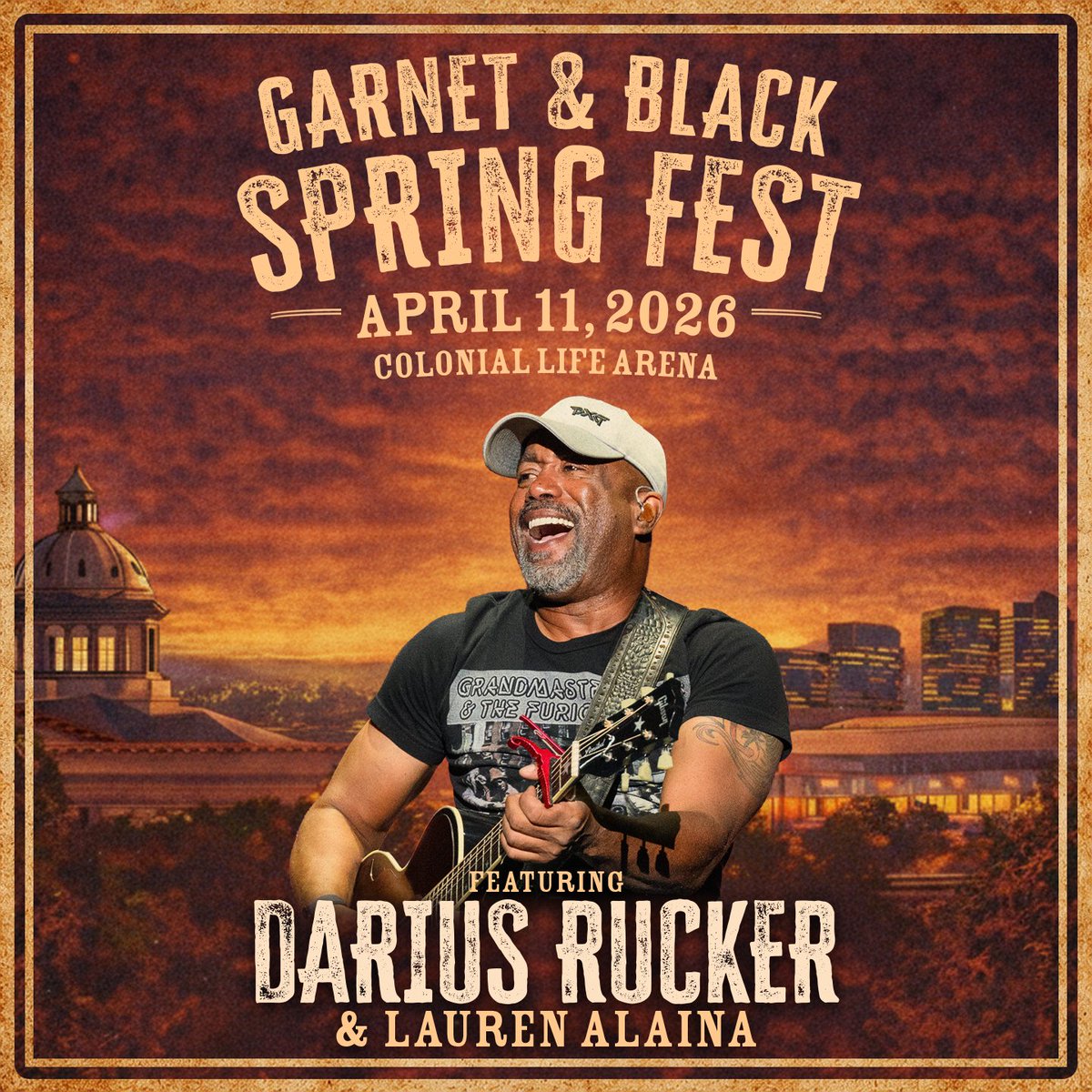 CLAmktg's tweet photo. Just Announced! 𝐃𝐚𝐫𝐢𝐮𝐬 𝐑𝐮𝐜𝐤𝐞𝐫 returns home to headline the Garnet &amp; Black Spring Fest with special guest Lauren Alaina on April 11. 

The Cyber Club presale opens March 2 at 1 PM; Tickets go on sale to the general public March 3 at 10 AM.  https://t.co/5jsjpTXEBW https://t.co/fx6rOTluvc