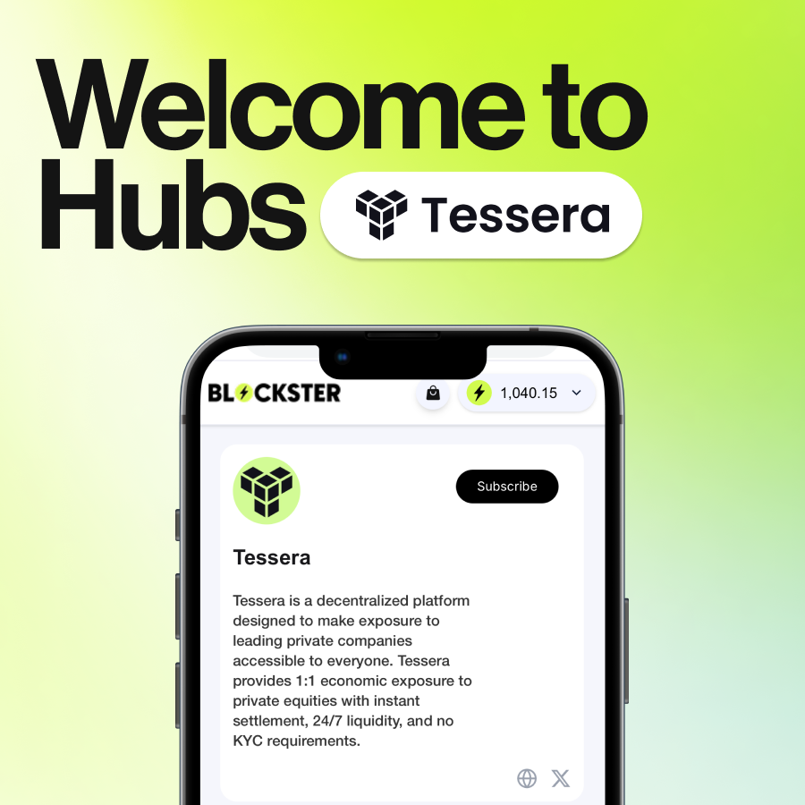 BlocksterCom's tweet photo. .@Tessera_PE just launched their Hub on #Blockster π
Subscribe for their latest stories, updates, and behind-the-scenes drops.
New subscribers can earn up to 1,000 BUX!
Use BUX to play games, enter airdrops, and shop all in one place https://t.co/k8YdO0vHqS