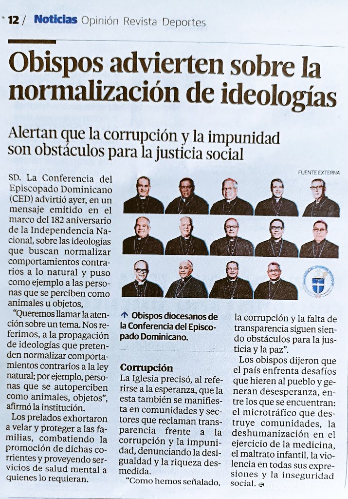 ¿Príncipes de la iglesia dominicana hablando de "normalización de ideologías"? ¿Qué entienden por "normalizar ideologías"? ¿Piensan que su religión no es un cuerpo ideológico que se ha impuesto como normal? Honrar el mérito conceptual le ayudaría a pisar tierra.

#Clavezurda
