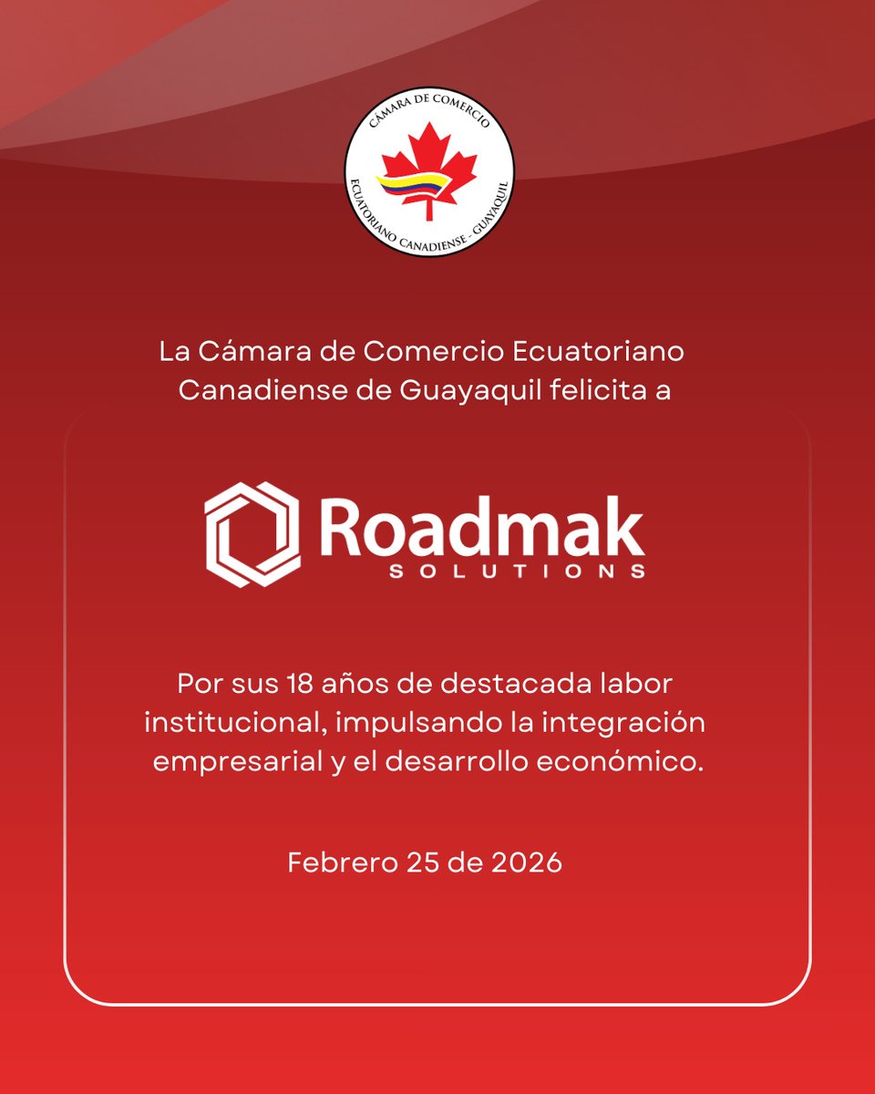 🎉 Hoy celebramos un año más de trayectoria de nuestro #SocioCCECG <a href="/roadmak/">Roadmak Solutions</a>

¡Felicitaciones por este aniversario y por el impacto que siguen generando en cada proyecto empresarial! 🥂

<a href="/Gabriel_Rovayo/">Gabriel Rovayo, PhD</a>