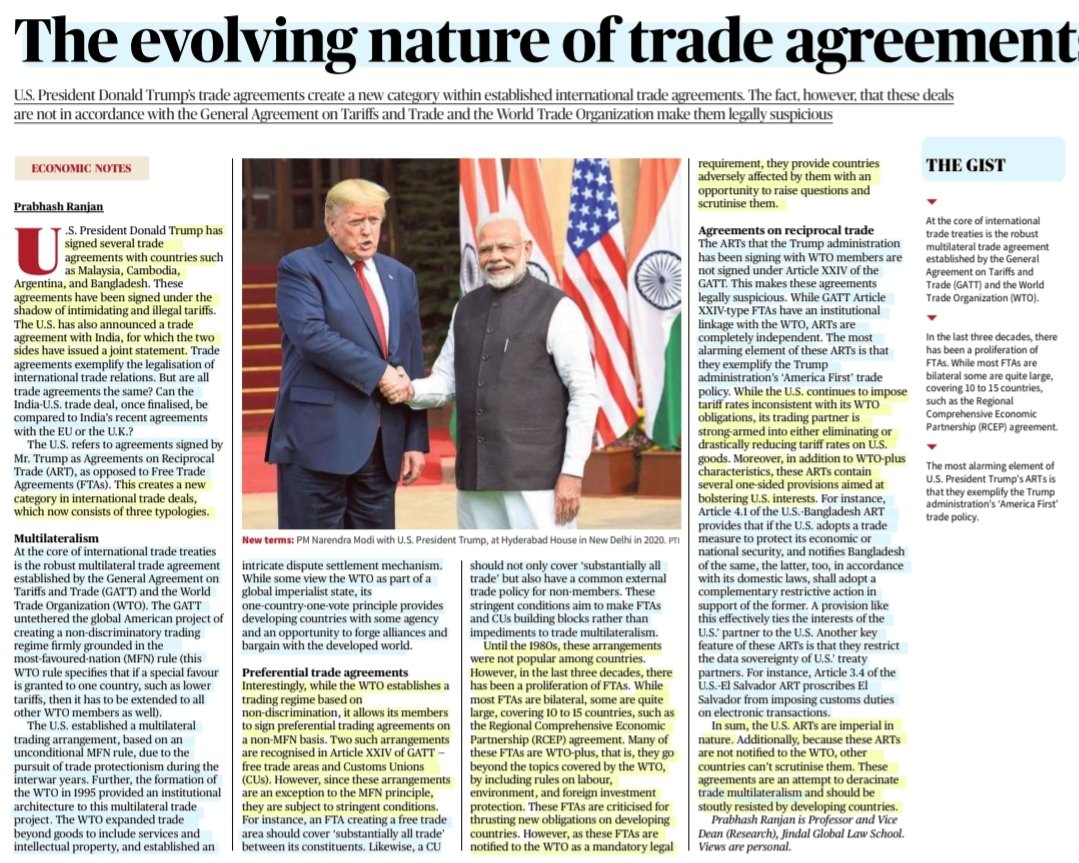 imRavikantYadav's tweet photo. The evolving nature of trade agreement

:An informative article by Sh Prabhash Ranjan
@pranjan12781 

#TradeAgreement
#ReciprocalTariffs
#ARTs #FTAs #MFN
#WTO
#USA #Trump 
#TradeDeal #Policy 

#UPSC 

Source: TH https://t.co/AOXfsA8sm3