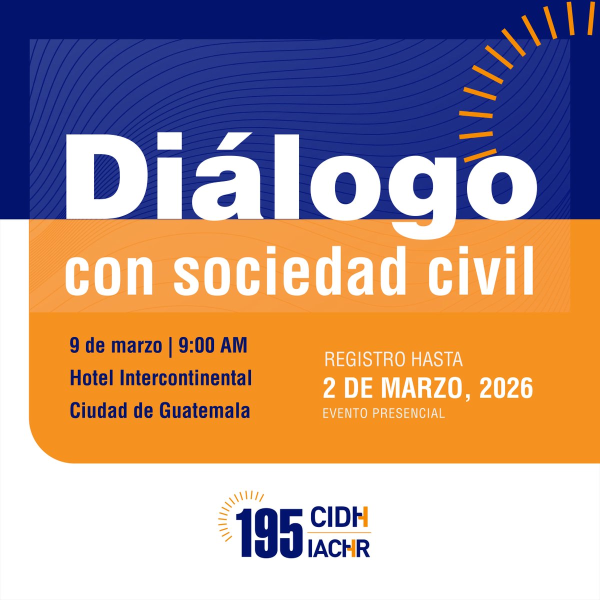 ¿Quieres participar en el espacio de dialogo de la CIDH con sociedad civil durante el #195PeríodoCIDH?

Regístrate para formar parte de este diálogo presencial y compartir información sobre la situación de #DerechosHumanos en la región.

📅 9 de marzo | 9:00–10:30 a.m.
📍 Hotel