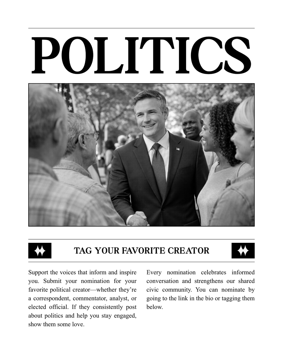 d_c_awards's tweet photo. Nominate your favorite political creator for the Award for Excellence in Politics! From correspondents to public officials, if they post about politics and keep you informed, they deserve recognition.

#influencermarketing #influencers #contentcreator #creator #politics #democrats #republicans #independents