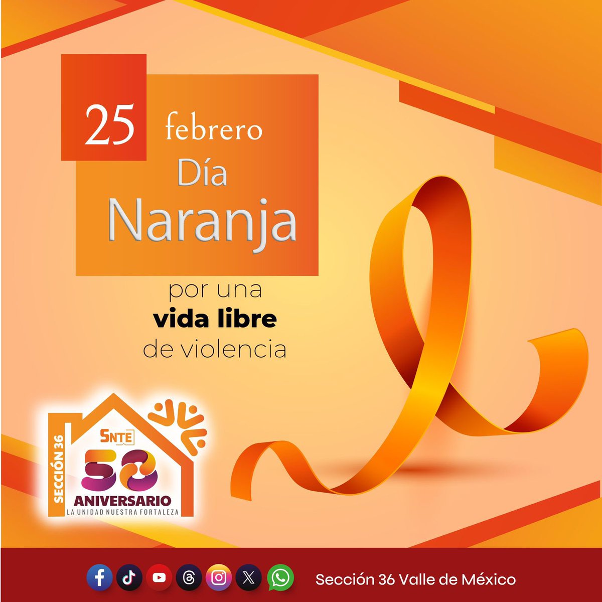 Seccion36Ofic's tweet photo. 🧡 Día Naranja 🧡

Cada 25 recordamos la importancia de prevenir y erradicar la violencia contra mujeres y niñas, iniciativa impulsada por la Organización de las Naciones Unidas.

Reafirmamos nuestro compromiso de promover respeto, igualdad y espacios seguros para todas y todos.
Educar también es construir una vida libre de violencia. 🧡

#SigamosCaminandoConPasoFirmeYUnidos
#Sección36