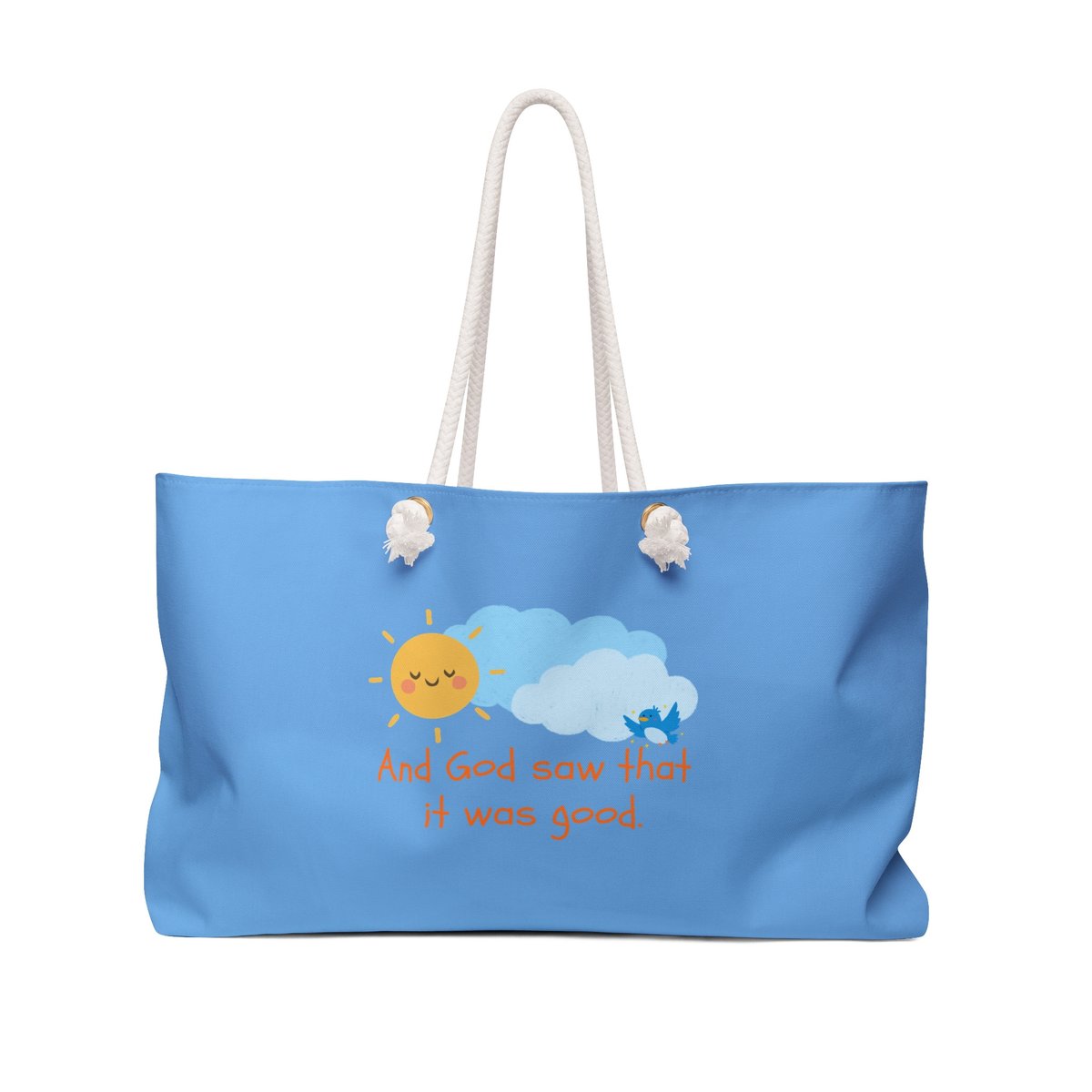 happiest_when's tweet image. New favorite for family trips: And God Saw That It Was Good Weekender Bag (Blue). Spacious, sturdy, and meaningful. 24" x 13" • Assembled in the USA. Shop: wix.to/RPib9eL #Weekender #FamilyTravel #FaithStyle