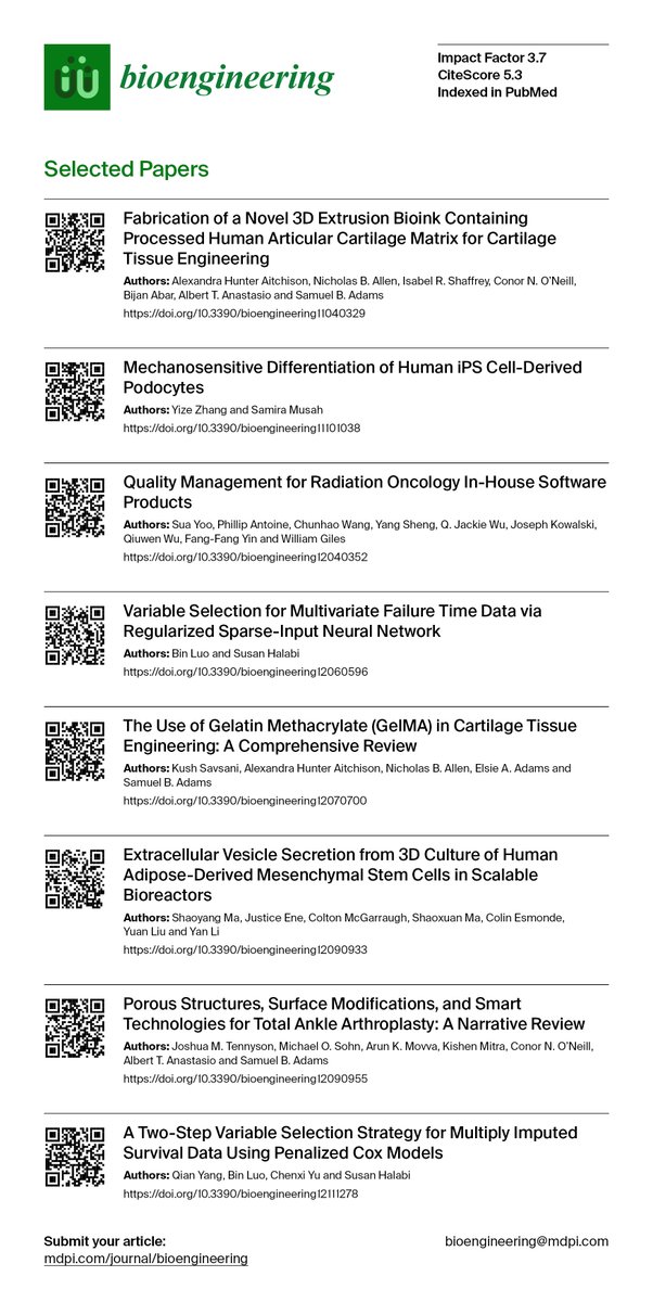Bioeng_MDPI's tweet image. 💥Check out the publications from Duke University in 2024-25

🏫 @DukeU 

📌#CartilageTissueEngineering #StemCells #RegenerativeMedicine #3DPrinting #ArtificialIntelligence