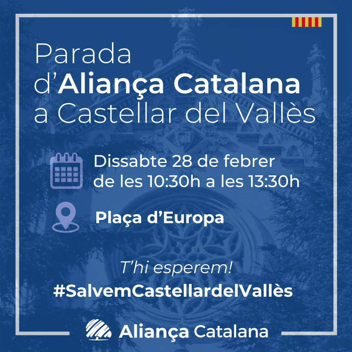 Aquest dissabte...  🥁 🥁 🥁 
TERRASSA i CASTELLAR DEL VALLÈS!

Tornem al cor del Vallès amb dues parades informatives perquè els nostres veïns puguin triar on venir a parlar, debatre i descobrir de prop un projecte que enamora arreu de Catalunya.

Us hi esperem!

#SalvemTerrassa