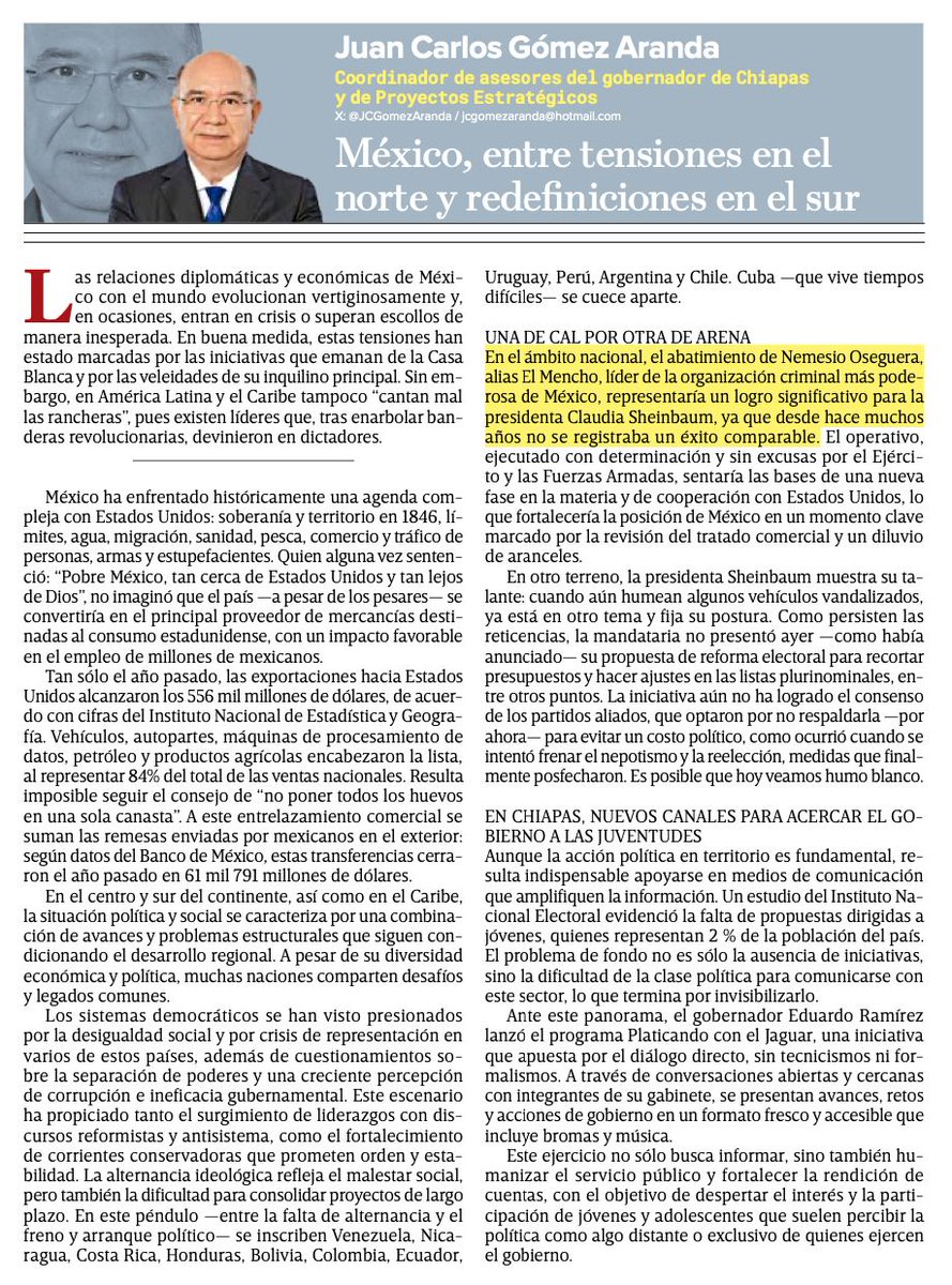 JCGomezAranda's tweet photo. México vive entre tensiones con EE.UU. y redefiniciones en A Latina: comercio récord, remesas históricas, revisión del tratado, aranceles y desafíos democráticos en la región. En Chiapas, nuevos canales de ERA para dialogar con juventudes marcan pauta.  https://t.co/zMAUreH1sr https://t.co/zugJXwSvD8