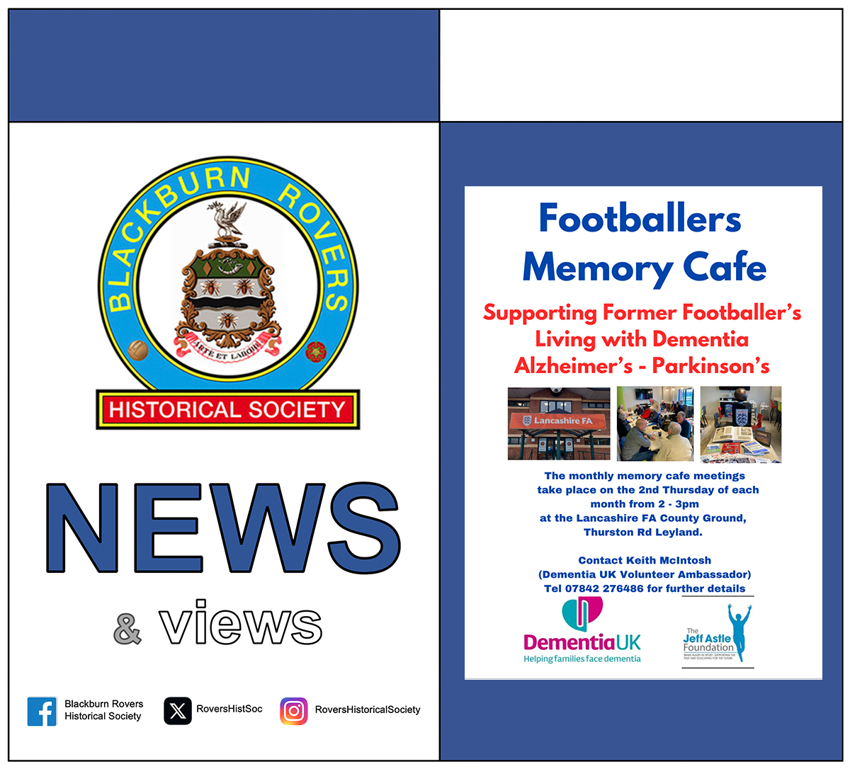 Happy to support this group with a free talk "Up the Rovers" (delivered by <a href="/SteveWtalks/">Steve Williams Talks</a>), part of our outreach programme taking #Blackburn <a href="/Rovers/">Blackburn Rovers</a> history to similar sports related clubs / groups in the area. <a href="/KeithMcTosh/">Keith McIntosh</a> <a href="/JeffAstleFdn/">JeffAstleFdn</a> <a href="/alzheimerssoc/">Alzheimer's Society</a> <a href="/LancashireFA/">Lancashire FA</a> <a href="/PFA/">PFA</a> <a href="/AndyBayes/">Andy Bayes</a>