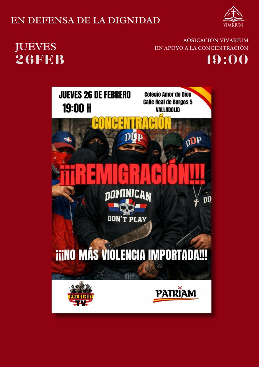 JGCdelCastillo's tweet photo. Es hora de plantarse: te va la vida en ello. 
#Valladolid no era así. #España no era así. 
Acude!! 
#Remigración https://t.co/UNV1NCd7IR