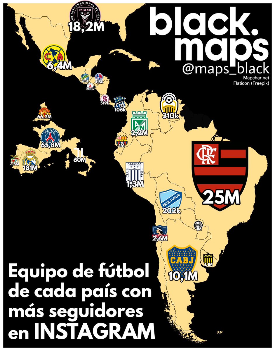 maps_black's tweet photo. Equipo de fútbol ⚽️ de cada país con más seguidores en Instagram https://t.co/kZgXRfyCHW