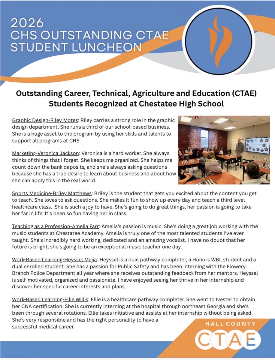 Hallcounty_wbl's tweet photo. Continuing to celebrate #ctemonth! Today we feature Chestatee High School! @Hall_Schools @GeorgiaWBL1 @GeorgiaCTAE https://t.co/OLuijRW3qS