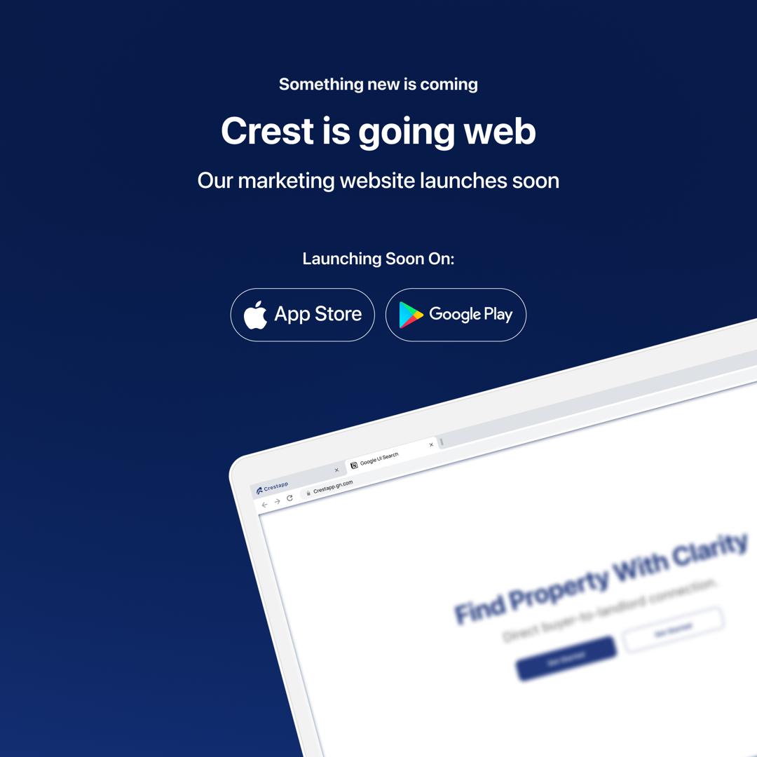 You’ve seen the vision.

Now it’s time to experience it.

Our official Crest website goes live this Friday — giving you a deeper look into the future of transparent property search.

Don’t miss it.

#CrestLaunch #StartupJourney #NigeriaRealEstate #ComingSoon