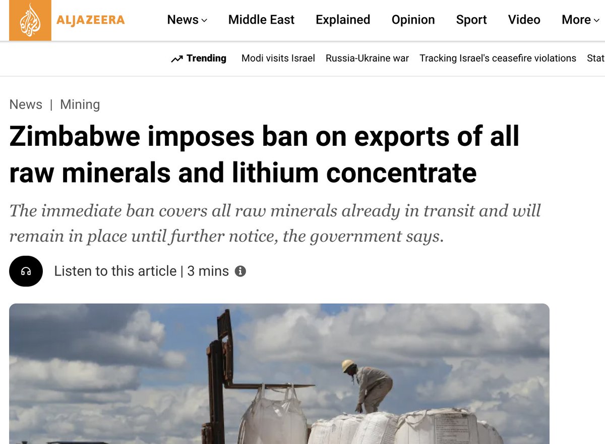 Mark4XX's tweet photo. ZIMBABWE'S SHOCKING MINERAL EXPORT BAN: LITHIUM CRISIS LOOMS

Zimbabwe just dropped a bombshell on the global mining world, suspending all exports of raw minerals and lithium concentrates effective immediately—even those already in transit. This unexpected clampdown, aimed at curbing malpractices and boosting local processing, could reshape supply chains for critical battery materials. With Africa's largest lithium reserves at play, the ripple effects on electric vehicles and green tech might be massive, leaving investors and industries scrambling for answers.

THE IMMEDIATE IMPACT 
✅ The ban covers every raw mineral shipment, no exceptions, until further notice. 
➡️ Originally set for lithium in 2027, it's now enforced right away to plug leaks and ensure accountability. 
➡️ Zimbabwe exported 1.128 million tonnes of lithium concentrate in 2025 alone—up 11% from before—mostly to China.

WHY NOW? THE GOVERNMENT'S PUSH 
❌ Minister Polite Kambamura warns of "continued malpractices" in exports, prompting this urgent revie
➡️ The goal: Force companies to refine locally, adding value and keeping more wealth in Zimbabwe. 
➡️ "Government remains committed to ensuring transparency, in-country value addition and beneficiation," the statement declares.

KEY PLAYERS AND INVESTMENTS 
➡️ Chinese giants like Zhejiang Huayou Cobalt and Sinomine are deeply invested, with Huayou's $400M plant already processing lithium sulphate. 
➡️ Sinomine plans a $500M facility at Bikita mine, signaling big bets on Zimbabwe's reserves. 
➡️ Mining drives 14.3% of GDP, second only to manufacturing—making this ban a high-stakes pivot.

GLOBAL CONTEXT 
➡️ As demand surges for rare earths in EVs, smartphones, and military gear, nations like Zimbabwe are tightening controls to secure their slice. 
➡️ "Government expects cooperation of the mining industry on this measure which has been taken in the national interest." 
🔄 Engagement with the industry is coming soon on new rules and the path forward.

$SGML $BRW.V

#LithiumBan #ZimbabweMining #GlobalSupplyChain #EVRevolution #ResourceNationalism #MiningNews