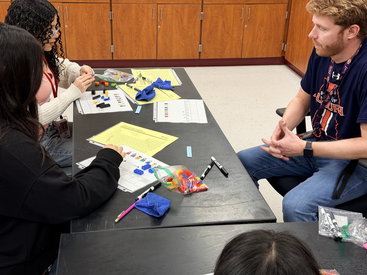 MrsDaniWright's tweet photo. It’s Small Group Wednesdays! Implementing the plan. 8th grade @HopperMS Huskies building models to show how an atoms are rearranged in a chemical reaction. There’s Kim again! #WeAreThePack #SGI #moonshot @CFISDScience https://t.co/h6Nz6LtlwQ