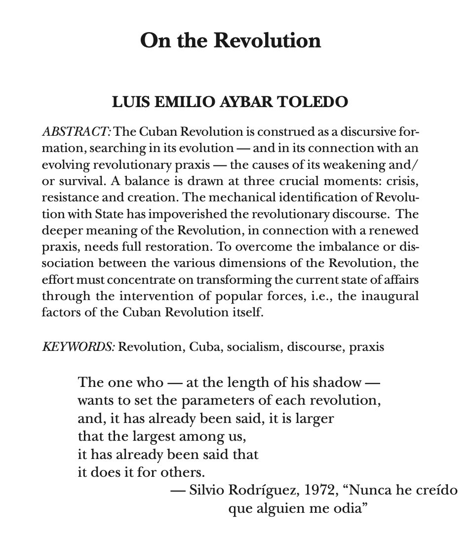 SciSocJournal's tweet photo. Luis Emilio Aybar Toledo examines the balance between the identification of the Cuban Revolution with the State and its history of revolutionary discourse. He proposes the need to reintroduce the popular forces of the revolution:
https://t.co/dg1QoGX6CB https://t.co/IAgBh5aAbM
