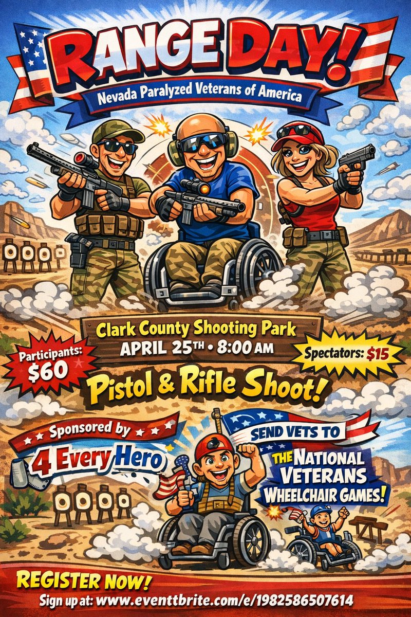 PVANevada's tweet photo. https://t.co/uQOOwZJi4O
Please join us for a fun morning at a Pistol Shoot to help raise funds to send a team of veterans to the National Veterans Wheelchair Games. $60 Participants, $15 Spectators and $250 for sponsors. We will also have great items for raffle and silent auction https://t.co/HJ5ER3EejB