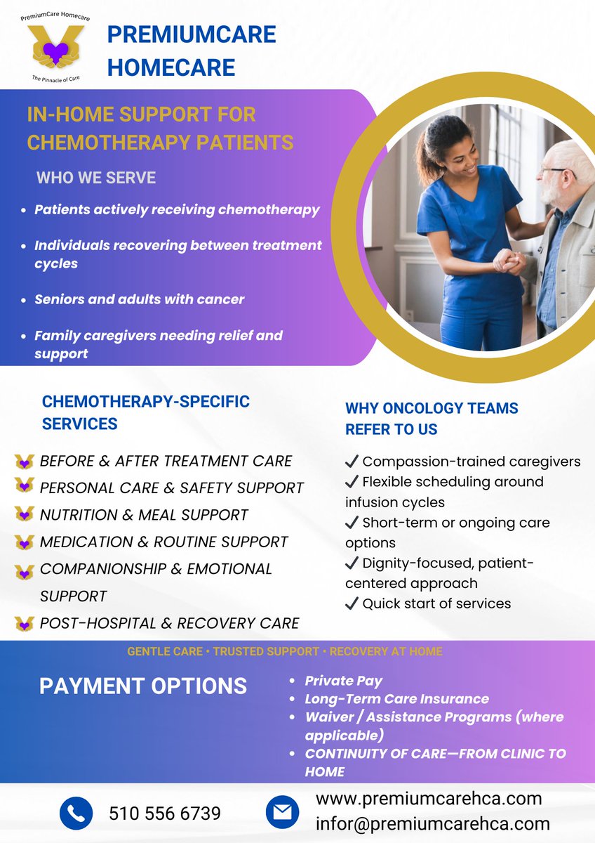 PremiumCarehca's tweet photo. Know anyone undergoing chemotherapy and needs in-home assistance?. We offer great services specifically tailored for everyone. Get in touch with us today. 💜💛

#premiumcare #inhomecare #chemotherapy #chemo #homecare seniorcare https://t.co/5C1MojGPOP