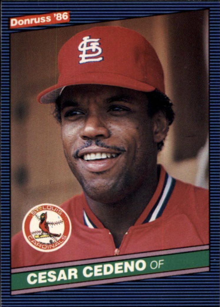 HeckOfAYear's tweet photo. Happy 75th birthday to César Cedeño, who the Cardinals acquired to fill in at first base down the stretch while Jack Clark was injured in 1985. In 82 plate appearances with the Redbirds, Cedeño was more than adequate, hitting .434 with 6 home runs and 19 RBIs, including a memorable 10th inning bomb to defeat the Mets 1-0 on 9/11/85. 

Slash line with the #StLCards: .434/.750/1.213 with a 235 ops+. Yeah…that’ll work.