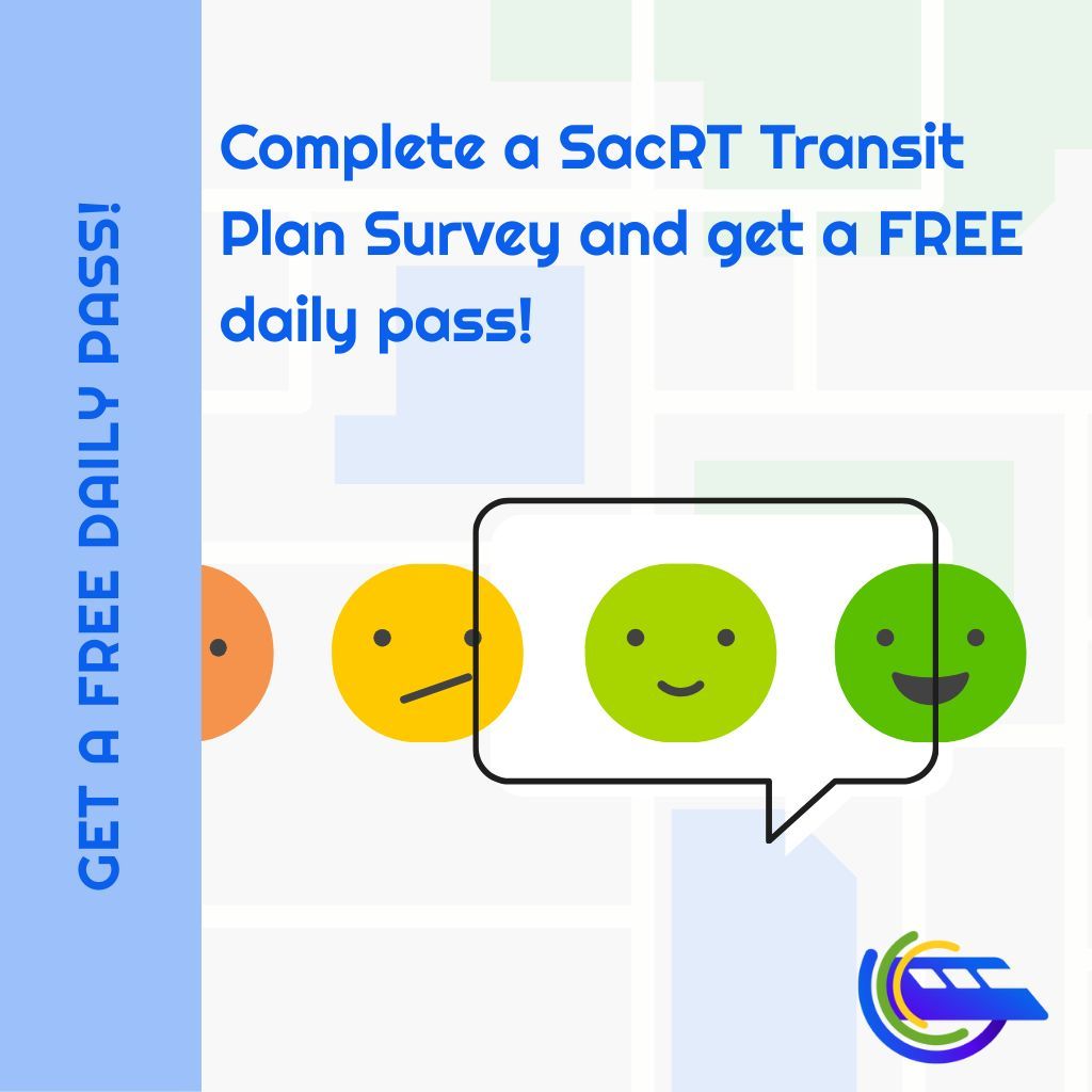 sactosmart's tweet photo. Have your say in the future of Sacramento’s light rail system. SacRT is gathering feedback to help improve routes, schedules, and service across our region, and you’ll receive a free daily pass for completing the survey.

Take the survey today: https://t.co/EZSVDHI650 

#SMART https://t.co/1ORAzYxqRN