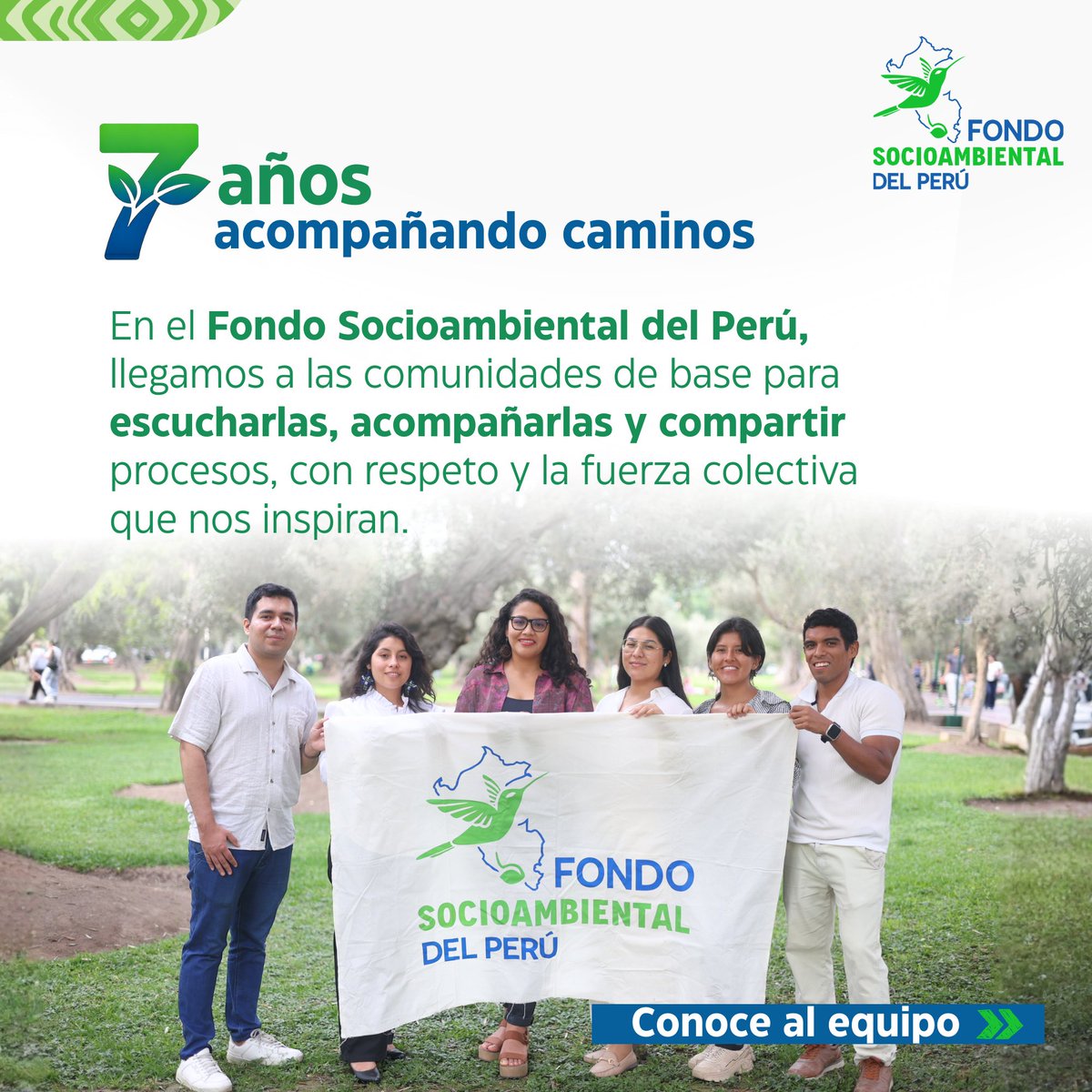 PeruFondo's tweet photo. Celebrar este aniversario es reafirmar el compromiso de las y los integrantes del Fondo Socioambiental del Perú. Gracias por caminar juntos. Por más años, mas sueños y más caminos junto a la comunidad. ✨
#7AñosFondoPeru #FSP #AcompañandoCaminos https://t.co/sZK5CkQkLC