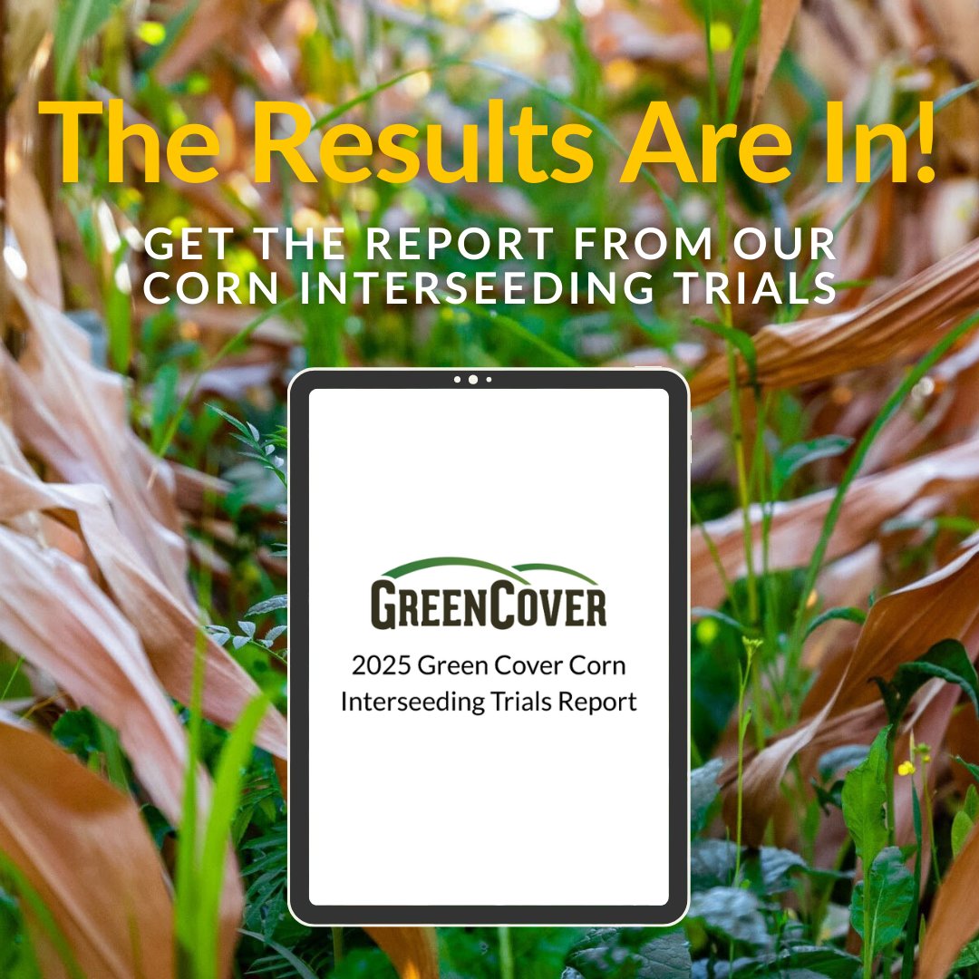 GreenCoverSeed's tweet photo. Our 2025 Corn Interseeding Trial Report is here!

Each year the Green Cover team conducts dedicated corn interseeding trials on the farm in Bladen, Nebraska.

In these plots we trial various row spacings and corn interseeding mixes to help answer all of your questions around successfully planting a diverse cover crop mix into a corn crop.

Download the report here: https://t.co/o9xqidKL2R  and be sure to share this post with anyone you think might benefit from these learnings!

#SoilHealth #CoverCrops #CoverCropping #Regenerativeagriculture #Interseeding #CornInterseeding #Corninterseed #NoTill #Striptill #ReducedTillage #ConservationAgriculture