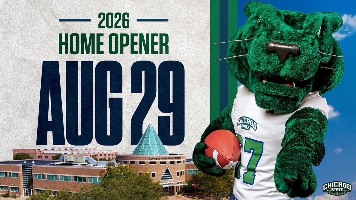 ChiStateCougars's tweet image. JUST OVER SIX MONTHS OUT 🏈

The countdown continues to our first ever football game in program history as we kick off our inaugural football season on August 29 against Roosevelt University!

History will be made.

#ChicagoStateFootball #HomeOpener #CougarPride
