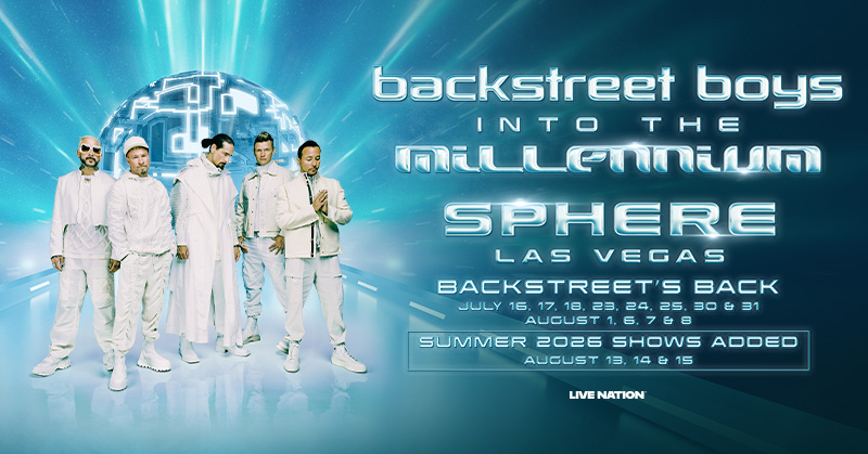 SphereVegas's tweet photo. DUE TO OVERWHELMING DEMAND, 3 additional @backstreetboys “Into the Millennium” shows have been added at Sphere on Aug 13, 14 & 15!

Fans who previously registered for the Artist Presale will have first access to tickets for the newly added shows starting today at 2pm PT.

Tickets for the new dates go on sale to the general public on Fri, Feb 27 at 1pm PT.

Vibee Travel & Experience Packages are on sale now at https://t.co/y4mGKqlzB4