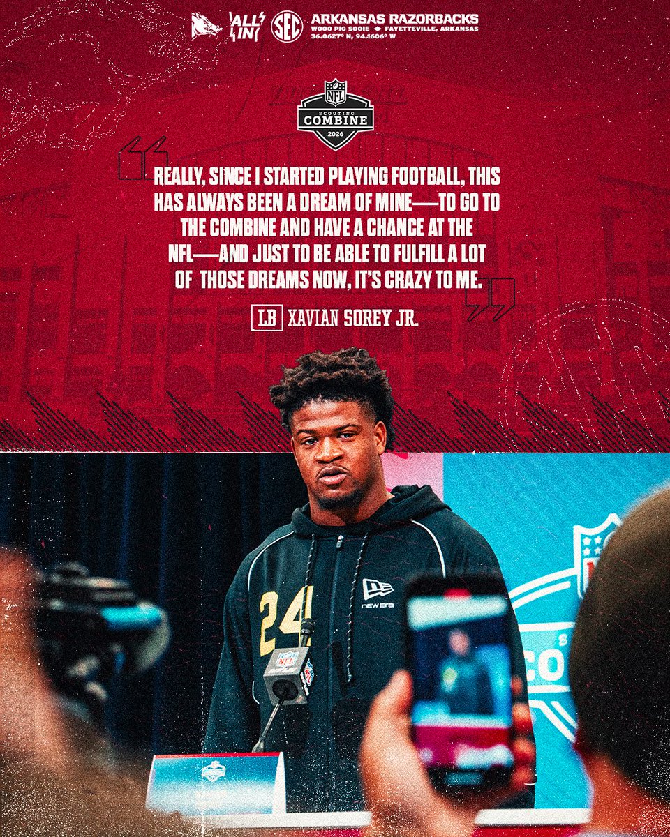 RazorbackFB's tweet photo. Chasing dreams 💫 @Sorey_Jr 

#NFLCombine on @nflnetwork https://t.co/pu94koiFAQ