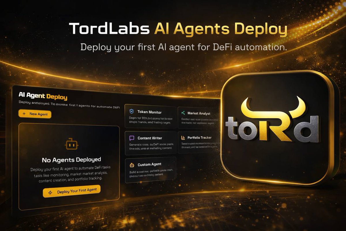 Great news! TordLabs AI Agents Deploy is now live.

Deploy AI agents from one dashboard to automate DeFi tasks like token monitoring, market analysis, content creation, and portfolio tracking. Pick an agent, customize it, and let it run while you focus on strategy.

How to use: