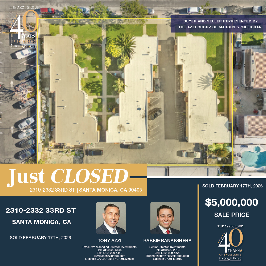 TheAzziGroup's tweet photo. 🚨 Just Closed 🚨

2310–2332 33rd St | Santa Monica

12-unit, two-parcel coastal asset secured in 29 days with an accelerated 7-day close.

$5.0M | 29 DOM | 7-Day Close

#JustClosed #SantaMonica #Multifamily #CRE #CoastalInvestment #Sold #TheAzziGroup #MarcusMillichap #Investment https://t.co/beb25doplo